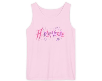 Harleyverse graffiti logo Tank Top | punk script, pink and purple doodles