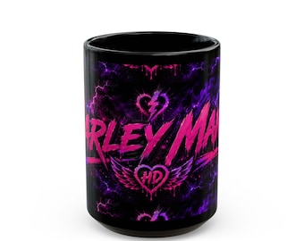 Harley Mania neon lightning Mug | Black ceramic coffee mug