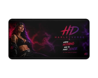 HarleyVerse HD logo woman illustration Desk Mat | Gaming Mouse Pad, Neon Smoke Design