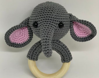 Crochet animal, elephant, rattle