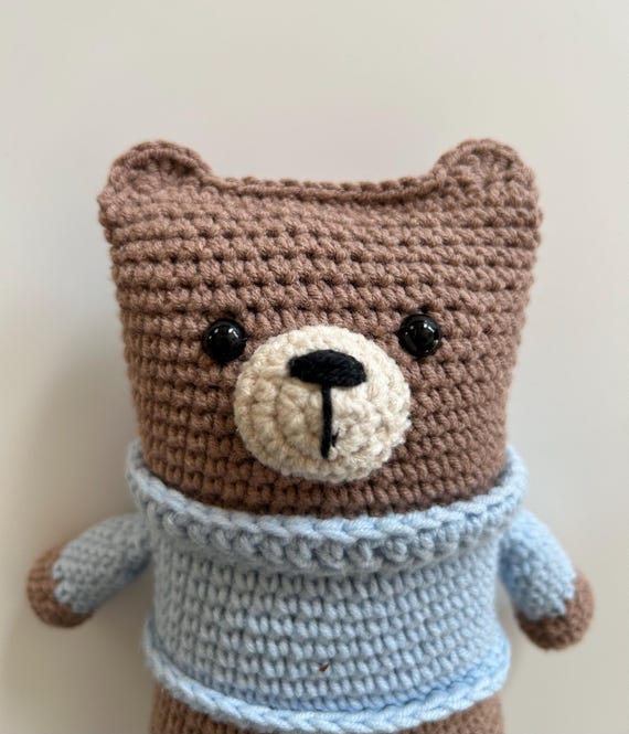 crochet figure, rattle, grasping toy, bear
