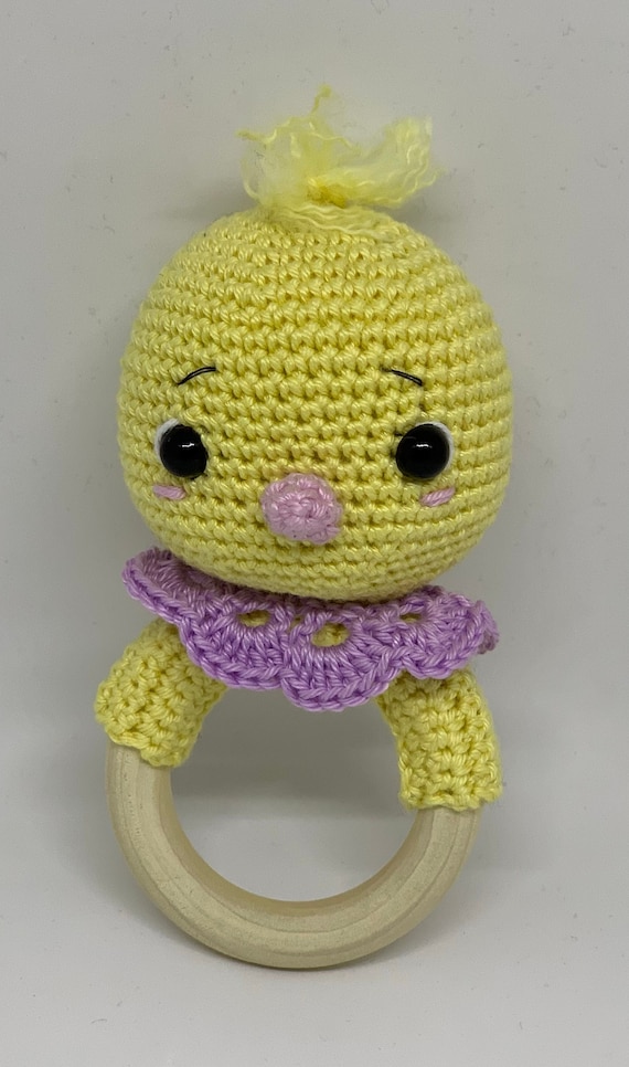 Crochet animal, chick, rattle