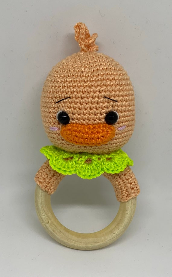 Crochet animal, duck, rattle