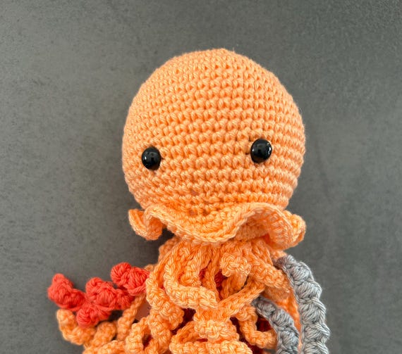 crochet figure, rattle, grasping toy, jellyfish