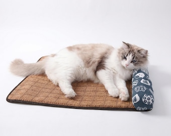 Katzenkühlmatte, natürliches Rattan gewebtes Haustierbett, selbstkühlende Sommermatte für Katzen und Hunde, atmungsaktive Schlafunterlage, kühlendes Hundebett