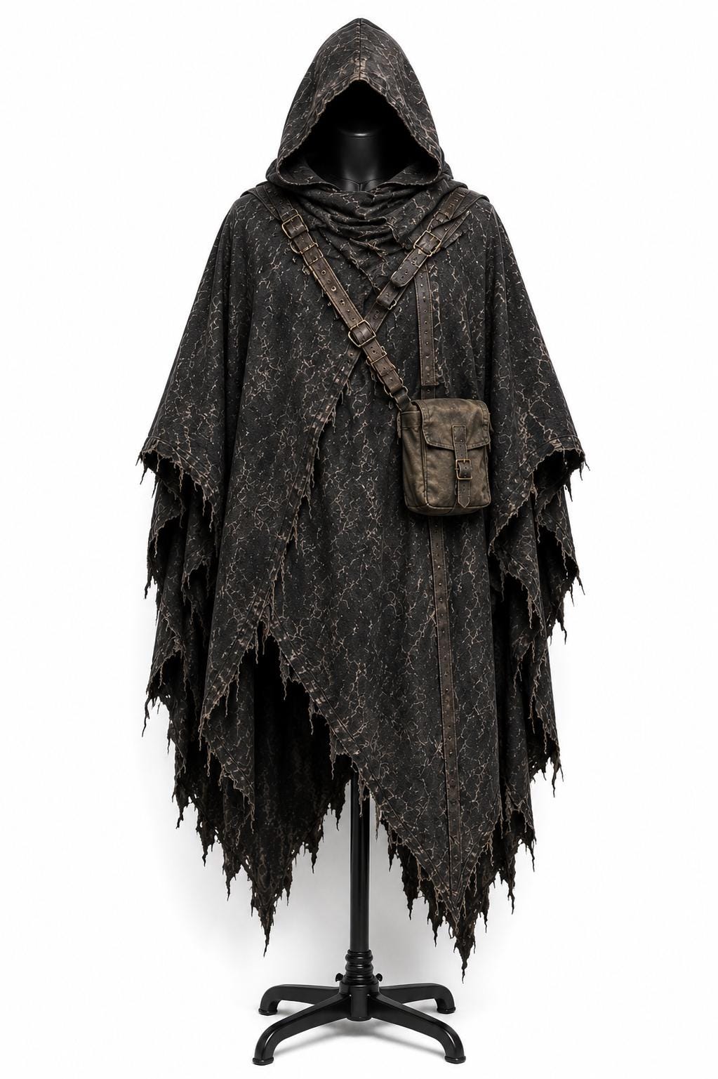 Distressed Cotton Canvas Ranger Hooded Cloak Post-Apocalyptic Fantasy LARP Poncho