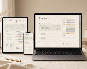Archivo HTML de planificador diario: Intención, hábitos, bloques de tiempo (descarga digital)