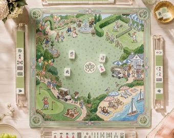 The Country Club Garden Mahjong Mat, Whimsical Animal Tennis Golf Mahjong Mat, Custom Monogram Personalized Gift