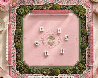 Pink Tennis Garden Mahjong Mat, American Mahjong Mat, Palm Beach Botanical, Chinoiserie Floral Game Mat, Grandmillennial Mahjong Gift