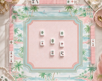Palm Beach Coastal Mahjong Mat, Tropical Resort Neoprene Game Mat, Custom Monogram Mahjong Mat, Personalized Gift for Mahjong Lover