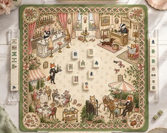 The Garden Hotel Mahjong Mat, Whimsical Animal Neoprene Game Mat, Custom Monogram Mahjong Mat, Personalized Mahjong Gift