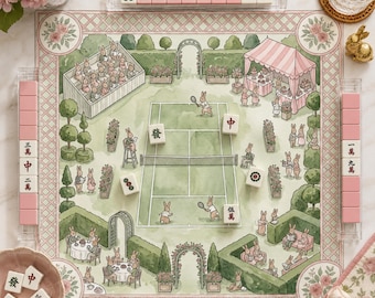 The Bunny Tennis Club Mahjong Mat, Garden Party Neoprene Game Mat, Custom Monogram Mahjong Mat, Personalized Gift