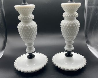 Set of 2 Fenton Hobnail Milk Glass Table Lamp Base
