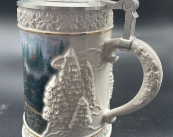 1996 Thomas Kinkade Stoneware Beer Stein "A Quiet Evening at River Lodge"