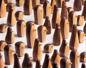 penguin figures, wood wooden penguins handmade set