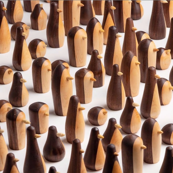 penguin figures, wood wooden penguins handmade set
