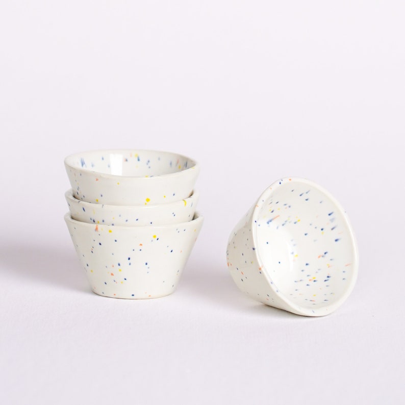 Speckled Dipping Sauce Cups Set of 4 White confetti