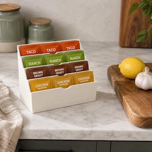 Seasoning / Tea-bag Organizer — Tiered Cascade Rack, Stacking | 3D Printed Kitchen Pantry Storage | 3 Sizes