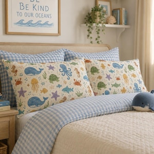 Seaside Scribbles Pillowcase | Nautical Ocean Pattern Microfiber