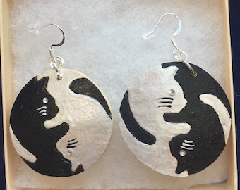 Yin Yang Cat Gourd Shell Earrings