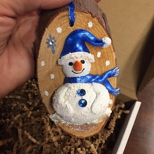 Snowman Gourd Wood Slice Christmas Ornament