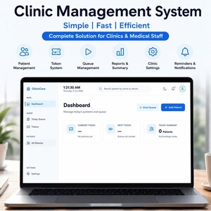 HTML-sjabloon kliniekbeheerdashboard | Wachtrij- en tokenbeheersysteem voor patiënten | Beheerdashboard medisch personeel