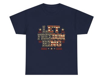 Let Freedom Ring T-Shirt | American Flag Typography, Patriotic Fourth of July