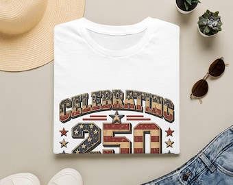Celebrating 250 Years Freedom T-Shirt | Patriotic American Flag Design