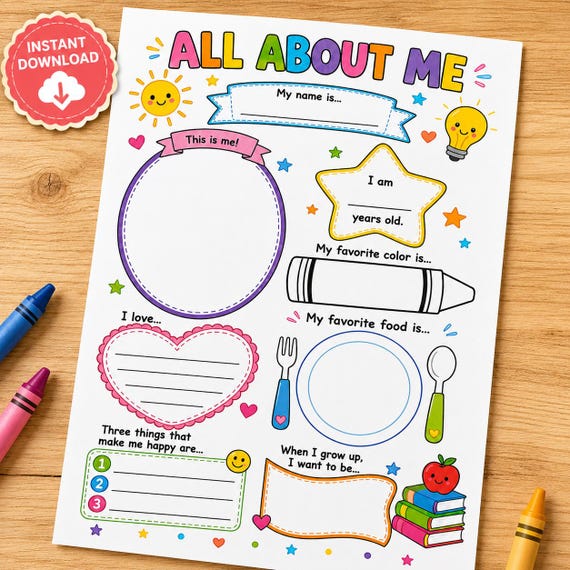 All About Me Worksheet Printable | Back to School Classroom Activity | Preschool Kindergarten| Get to know Me | First Day PDF