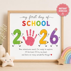First Day of School Handprint Craft 2026 | Back to School Printable Keepsake | Preschool Kindergarten Activity | Instant Download PDF