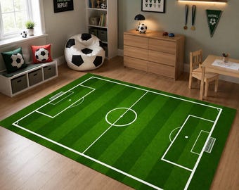 Kids Football Field Playroom Rug, Soccer Nursery Carpet, FIFA 2026 Gift, Personalized Rug