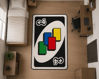 Plus Four Card Game Rug, Colorful Kids Playroom Carpet, Game Night Area Carpet