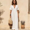 Bohemian Linen Cotton Maxi Dress | V-Neck Flowy Summer Casual Everyday Wear product logo