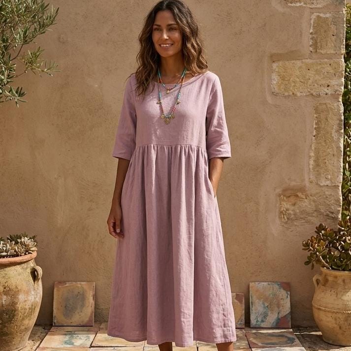 loose linen dresses uk Loose Linen Dress with Pockets "Maira"