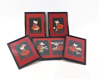 Vintage Framed Sunbonnet Babies Postcard Set, Ullman MFG, 1905