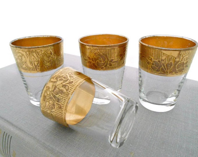 4 Gold Shot Glass Set Vintage 50's Mid Century Barware Etsy