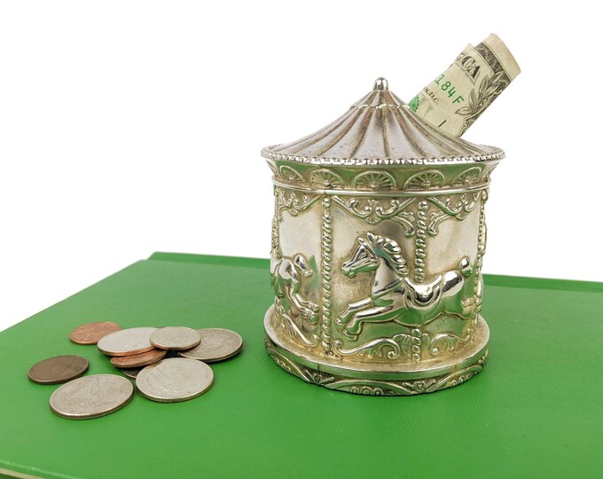 Vintage Carousel Horse Coin Bank Silverplate Merrygoround Piggy Bank