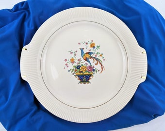 Salem China Co Bird of Paradise Serving Platter with Handles Creamy White 23k Gold Highlights ~ Bird Wall Decor Cottage Kitchen