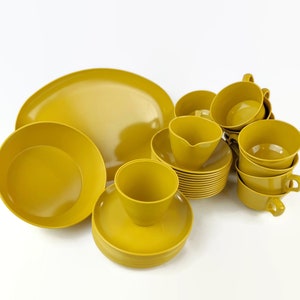 40 Piece Set Melamine Dishes Harvest Gold ~ Allied Chemical ~ Vintage Melmac Dish Set ~ Retro Mid Century Dinnerware ~ Unbreakable Dishes