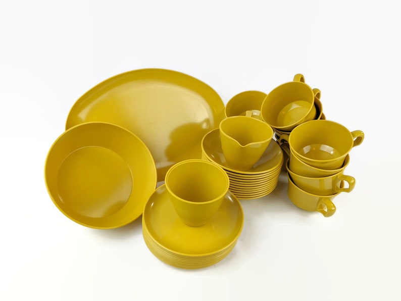 Allied Chemical Melamine Dishes Harvest Gold Melmac Dish Set 40 Pieces Vintage Retro 1970's