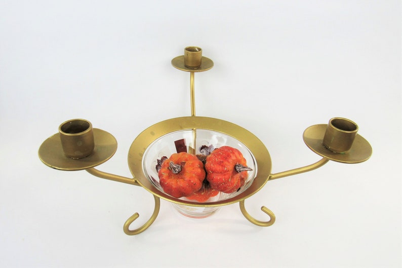 Gold Candelabra with 3 Arms and Glass Flower Bowl Insert Etsy