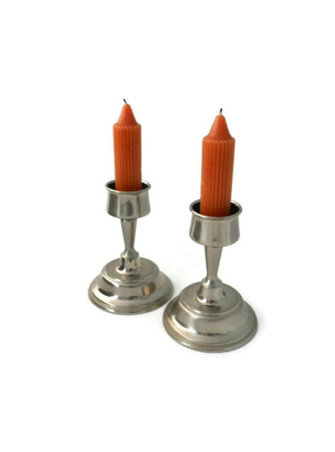 Vintage Pewter Candle Holders Set of 2 Modern Candlesticks Etsy