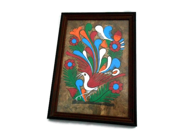Mexican Folk Art Painted and Carved Scroll Frame