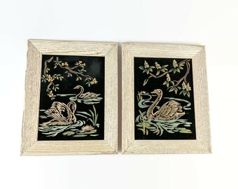 Vintage Swan Paint by Number Set, Black Velvet, Distressed White Frames