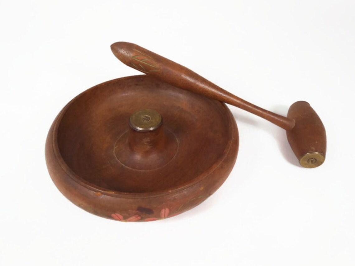 Vintage Wood Nutcracker Bowl and Mallet Hammer Rustic Hand Etsy