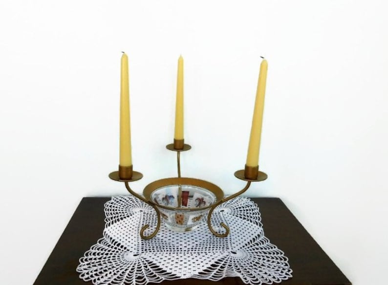 Gold Candelabra with 3 Arms and Glass Flower Bowl Insert Etsy