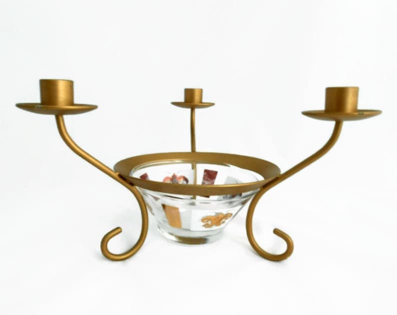 Gold Candelabra with 3 Arms and Glass Flower Bowl Insert Etsy