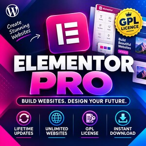Elementor Pro GPL, plugin para WordPress / Creador de sitios web con función de arrastrar y soltar / Descarga instantánea / Sitios ilimitados