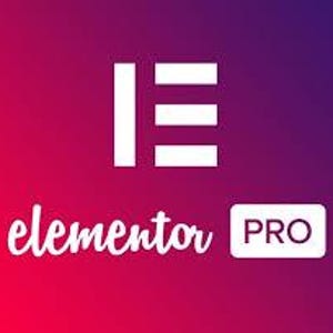 May include: A square graphic featuring a white stylized letter E icon composed of three horizontal bars and one vertical bar. Below the icon, the text elementor is written in a white script font, followed by a white rectangular badge containing the text PRO.