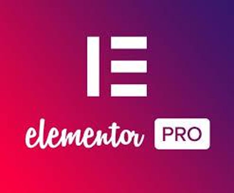 May include: A square graphic featuring a white stylized letter E icon composed of three horizontal bars and one vertical bar. Below the icon, the text elementor is written in a white script font, followed by a white rectangular badge containing the text PRO.